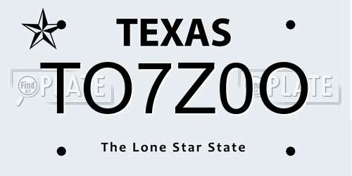 TO7Z0O Texas License Plate