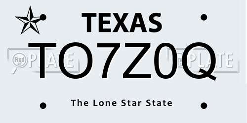 TO7Z0Q Texas License Plate