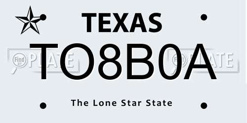 TO8B0A Texas License Plate