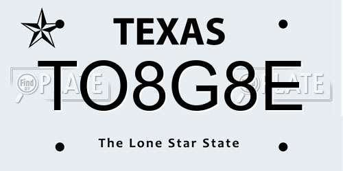 TO8G8E Texas License Plate