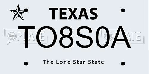 TO8S0A Texas License Plate