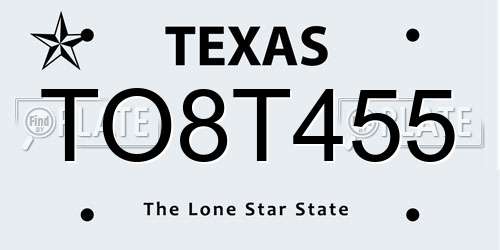 TO8T455 Texas License Plate