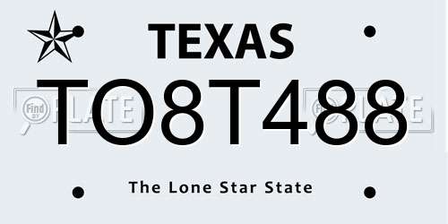 TO8T488 Texas License Plate