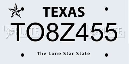TO8Z455 Texas License Plate