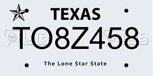 TO8Z458 Texas License Plate