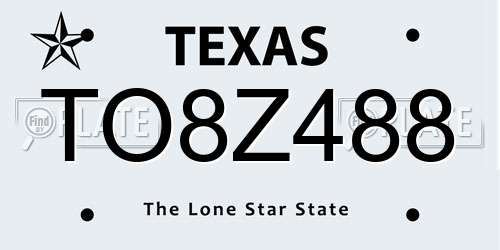 TO8Z488 Texas License Plate