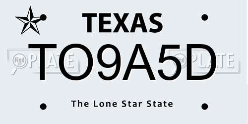 TO9A5D Texas License Plate