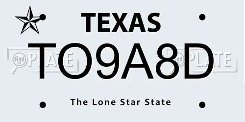 TO9A8D Texas License Plate