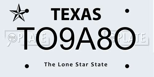 TO9A8O Texas License Plate