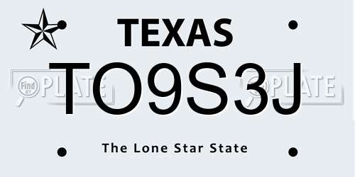 TO9S3J Texas License Plate