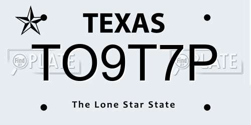 TO9T7P Texas License Plate