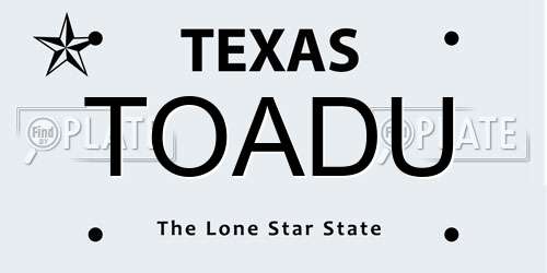 TOADU Texas License Plate