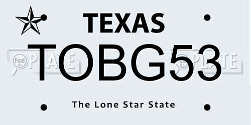 TOBG53 Texas License Plate