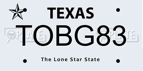 TOBG83 Texas License Plate