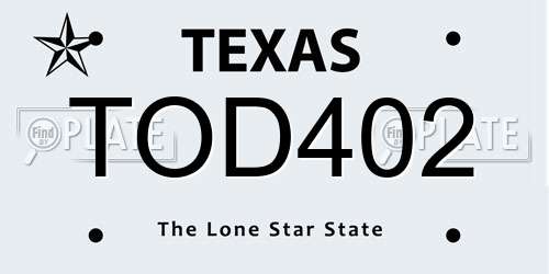TOD402 Texas License Plate