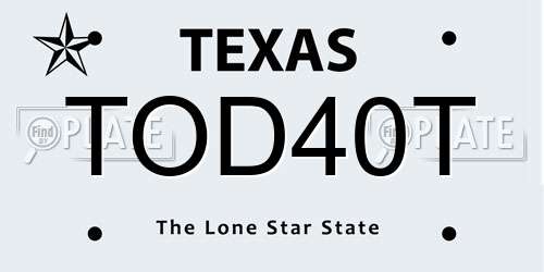 TOD40T Texas License Plate