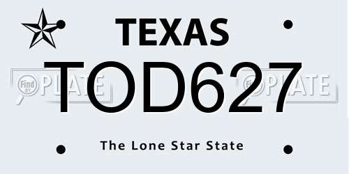 TOD627 Texas License Plate