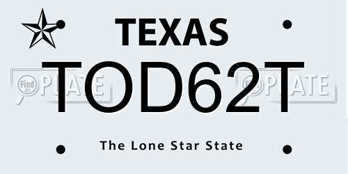 TOD62T Texas License Plate