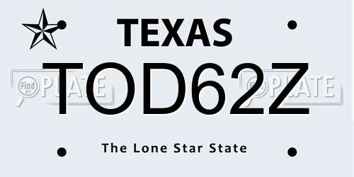 TOD62Z Texas License Plate