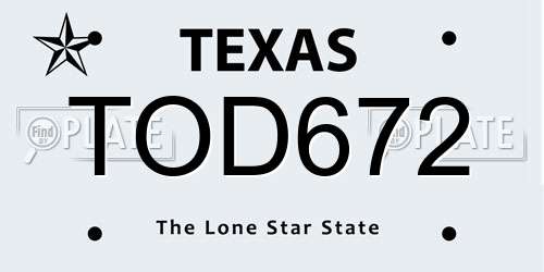 TOD672 Texas License Plate