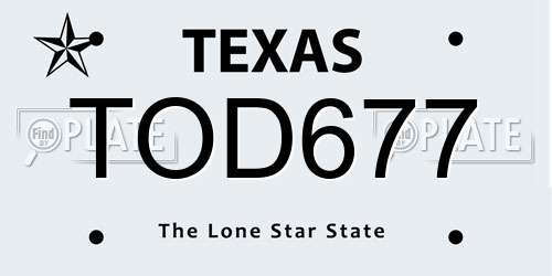 TOD677 Texas License Plate