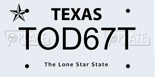 TOD67T Texas License Plate