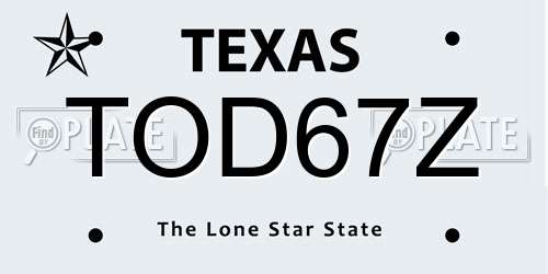 TOD67Z Texas License Plate