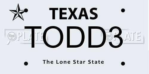 TODD3 Texas License Plate