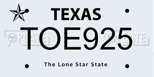 TOE925 Texas License Plate