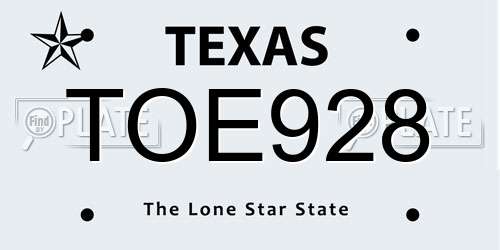 TOE928 Texas License Plate