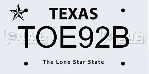 TOE92B Texas License Plate