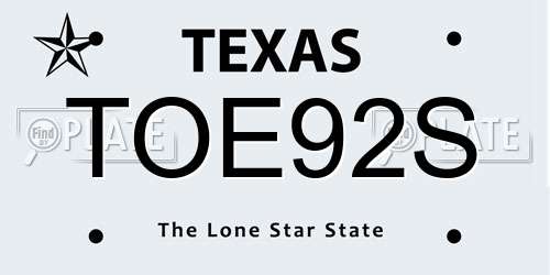 TOE92S Texas License Plate