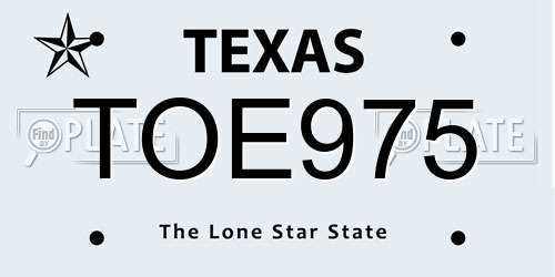 TOE975 Texas License Plate