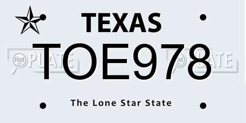 TOE978 Texas License Plate