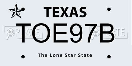 TOE97B Texas License Plate