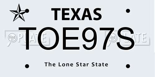 TOE97S Texas License Plate
