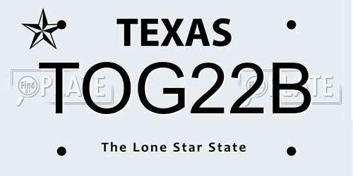 TOG22B Texas License Plate