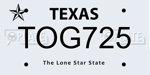 TOG725 Texas License Plate