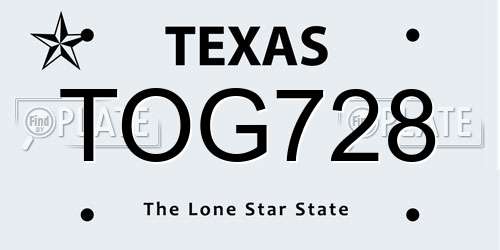 TOG728 Texas License Plate