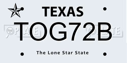 TOG72B Texas License Plate