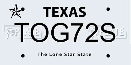 TOG72S Texas License Plate