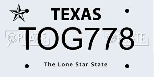 TOG778 Texas License Plate