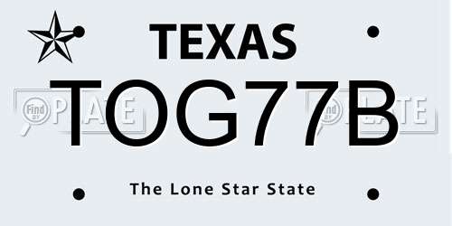 TOG77B Texas License Plate