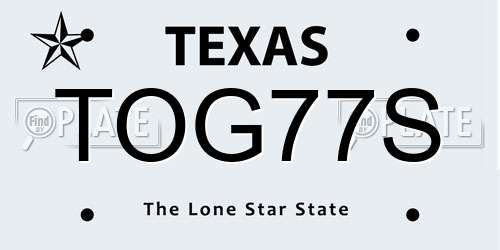TOG77S Texas License Plate