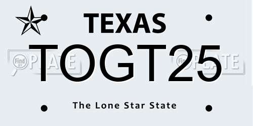 TOGT25 Texas License Plate