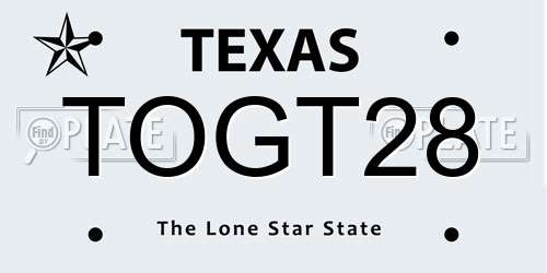 TOGT28 Texas License Plate