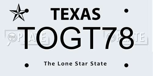 TOGT78 Texas License Plate