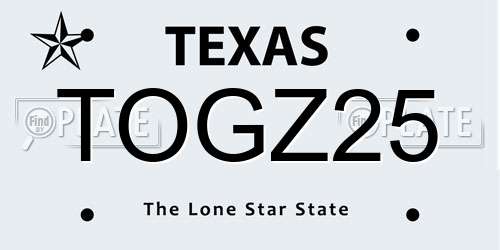 TOGZ25 Texas License Plate