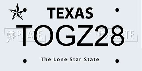 TOGZ28 Texas License Plate