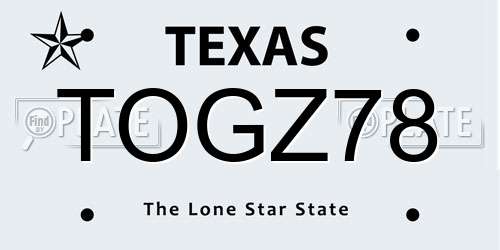 TOGZ78 Texas License Plate